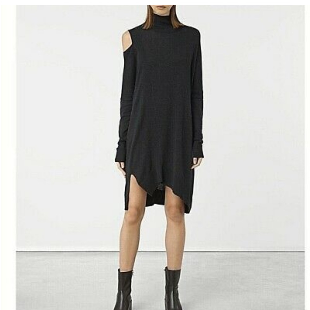 Allsaints Womens Sweater Dress Cecily Turtleneck Black Cutout Classic Size Small